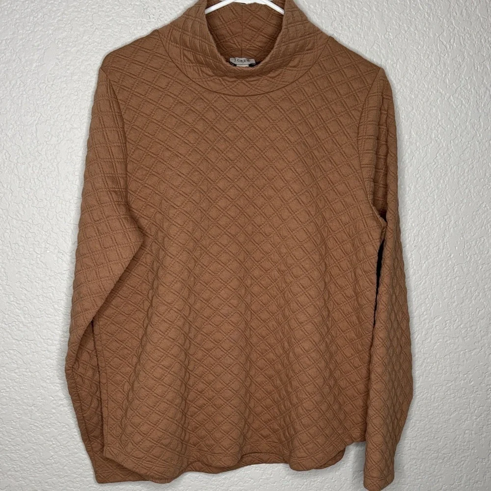 J. Crew Quilted Mock Neck Sweatshirt Medium Camel Tan Long Sleeve Pullover